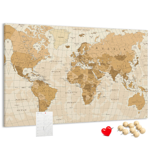 Tableau de liège Carte du monde antique dans des tons de brun