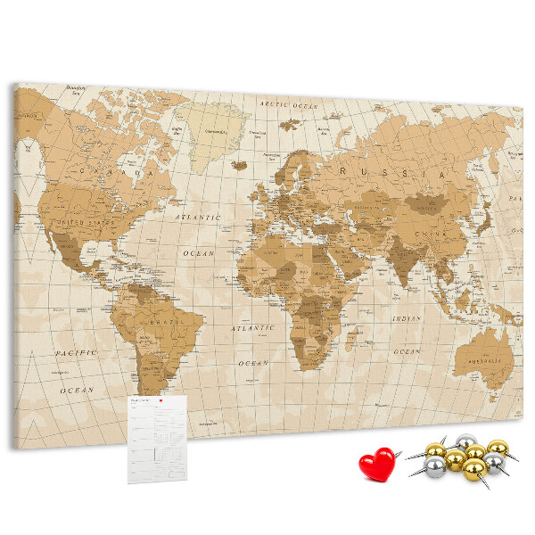 Tableau de liège Carte du monde antique dans des tons de brun