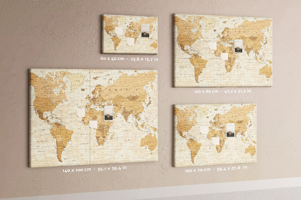 Tableau de liège Carte du monde antique dans des tons de brun