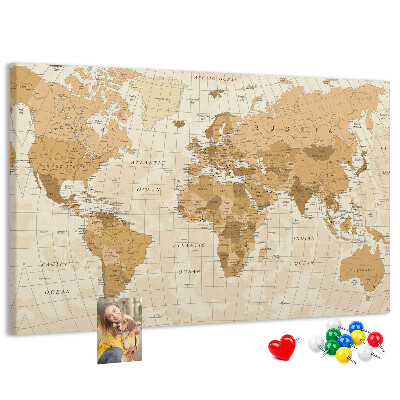 Tableau de liège Carte du monde antique dans des tons de brun