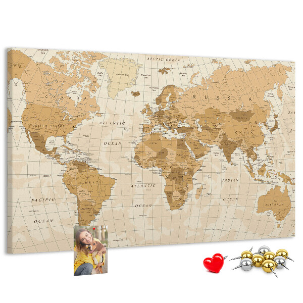 Tableau de liège Carte du monde antique dans des tons de brun