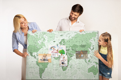Tableau affichage liège Carte du monde verte avec les continents