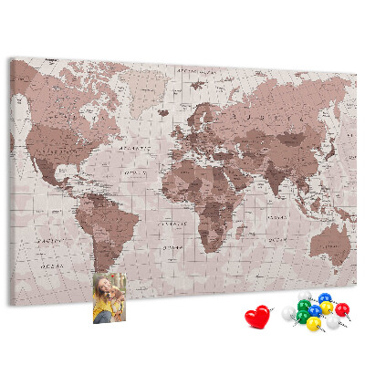 Tableau affichage liège Une carte du monde dans des tons de rose.