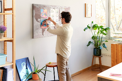 Tableau affichage liège Une carte du monde dans des tons de rose.