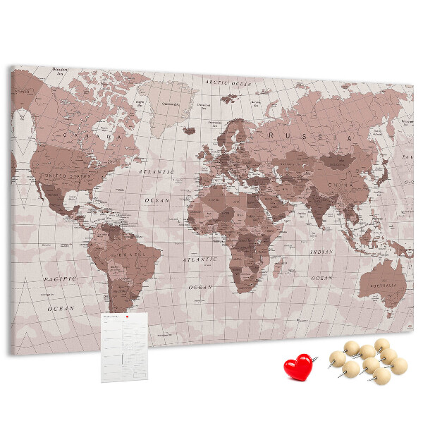 Tableau affichage liège Une carte du monde dans des tons de rose.