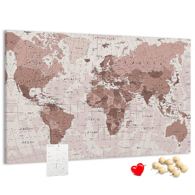 Tableau affichage liège Une carte du monde dans des tons de rose.
