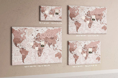 Tableau affichage liège Une carte du monde dans des tons de rose.