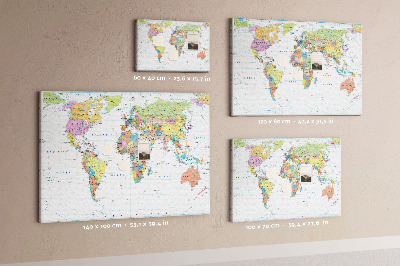 Tableau en liège Carte du monde avec les continents colorés