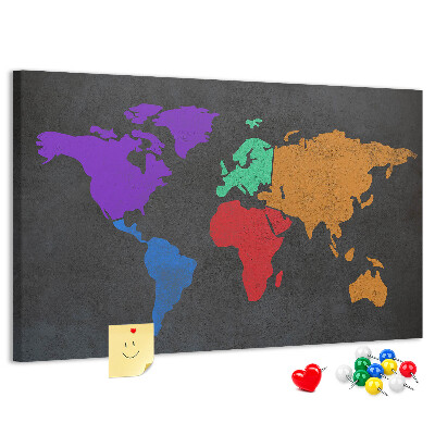 Tableau en liège Carte du monde colorée sur fond sombre