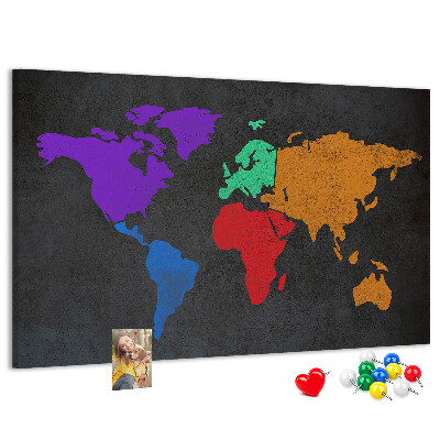 Tableau en liège Carte du monde colorée sur fond sombre