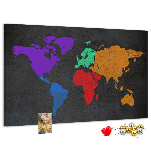 Tableau en liège Carte du monde colorée sur fond sombre