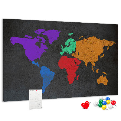 Tableau en liège Carte du monde colorée sur fond sombre
