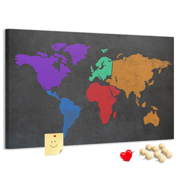 Tableau en liège Carte du monde colorée sur fond sombre