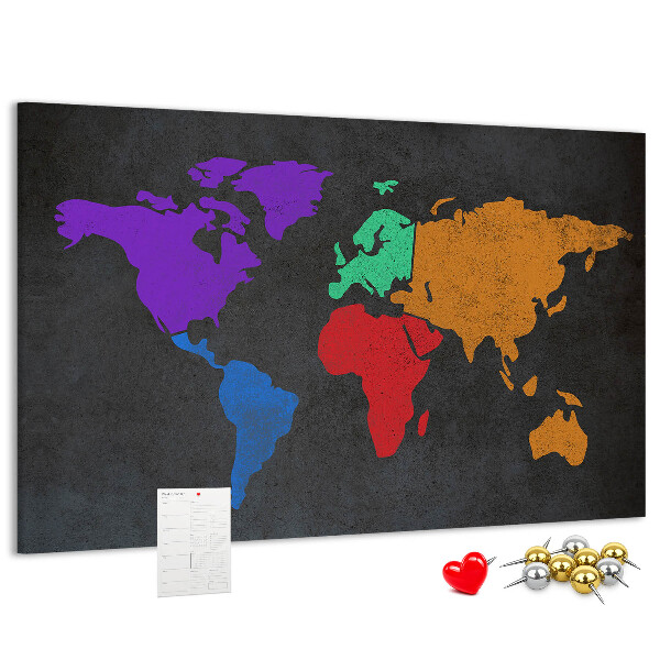 Tableau en liège Carte du monde colorée sur fond sombre