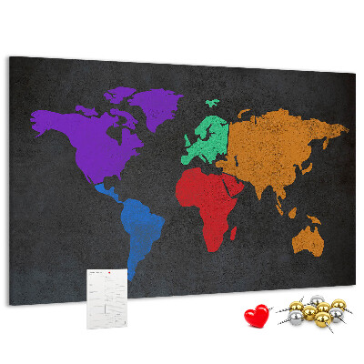 Tableau en liège Carte du monde colorée sur fond sombre