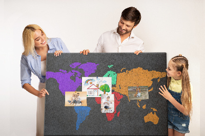 Tableau en liège Carte du monde colorée sur fond sombre