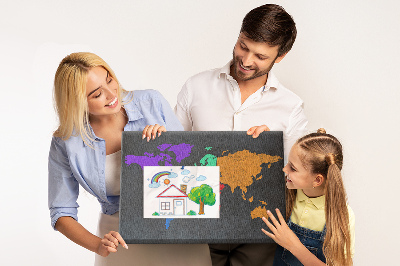 Tableau en liège Carte du monde colorée sur fond sombre