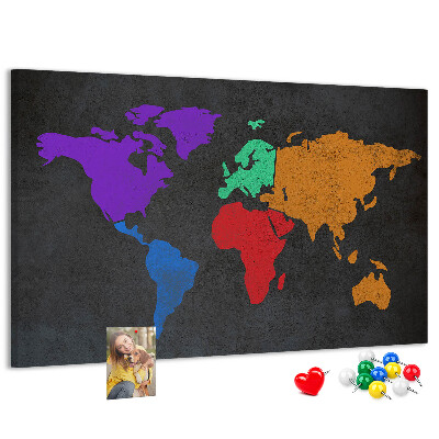 Tableau en liège Carte du monde colorée sur fond sombre