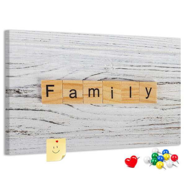 Tableau affichage liège Souvenirs de famille sur fond de bois