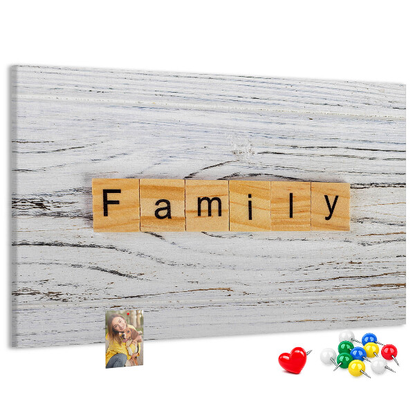 Tableau affichage liège Souvenirs de famille sur fond de bois