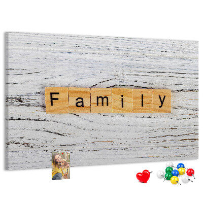 Tableau affichage liège Souvenirs de famille sur fond de bois