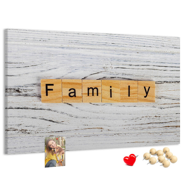 Tableau affichage liège Souvenirs de famille sur fond de bois