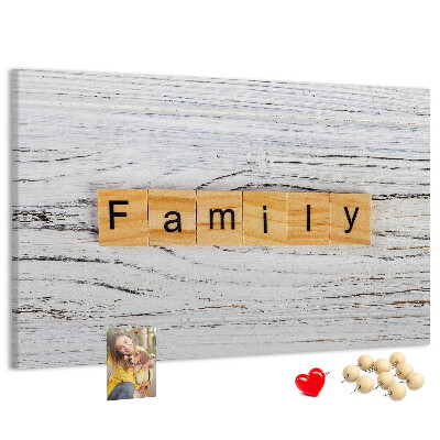 Tableau affichage liège Souvenirs de famille sur fond de bois