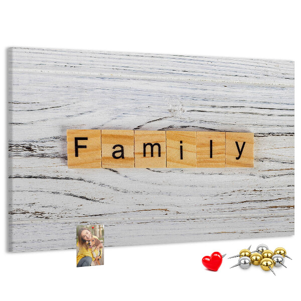 Tableau affichage liège Souvenirs de famille sur fond de bois