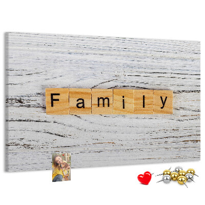 Tableau affichage liège Souvenirs de famille sur fond de bois