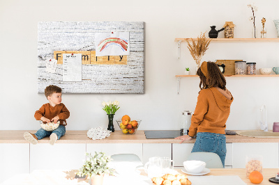 Tableau affichage liège Souvenirs de famille sur fond de bois