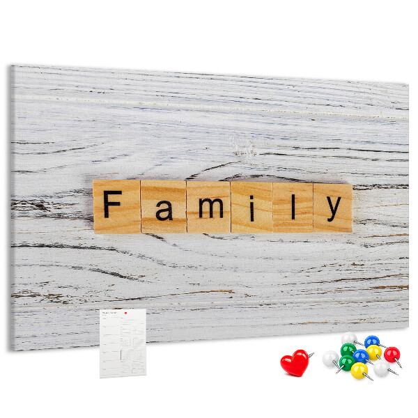 Tableau affichage liège Souvenirs de famille sur fond de bois