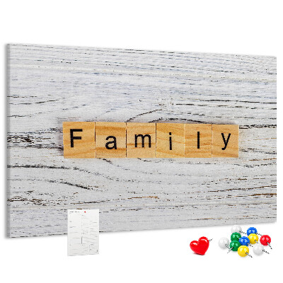Tableau affichage liège Souvenirs de famille sur fond de bois