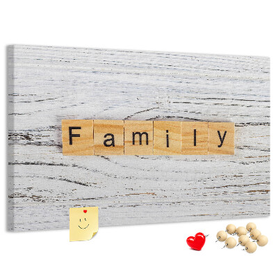 Tableau affichage liège Souvenirs de famille sur fond de bois