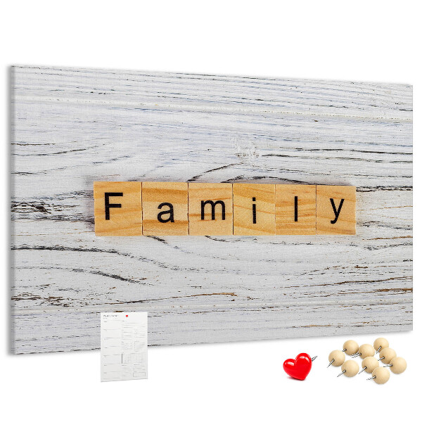 Tableau affichage liège Souvenirs de famille sur fond de bois