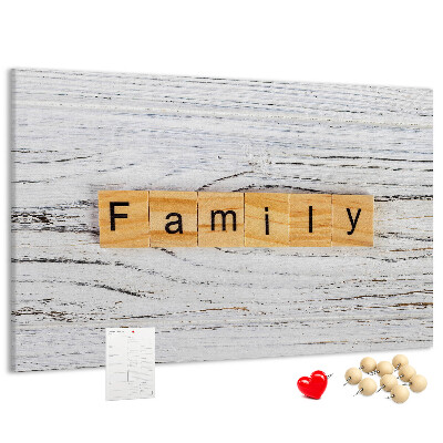 Tableau affichage liège Souvenirs de famille sur fond de bois