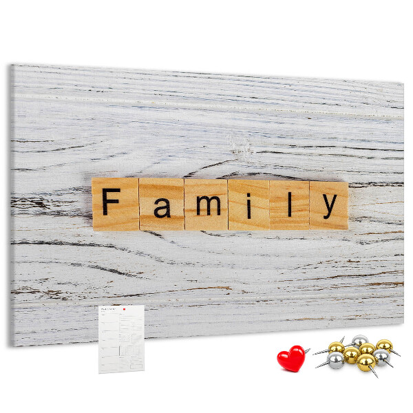 Tableau affichage liège Souvenirs de famille sur fond de bois