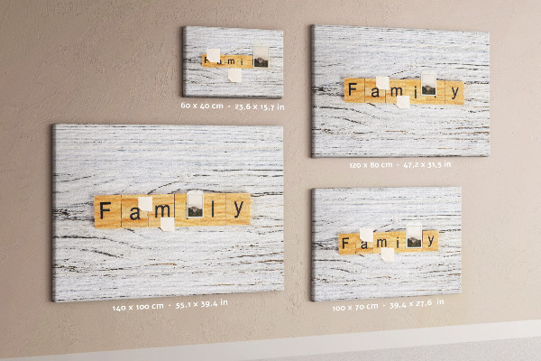 Tableau affichage liège Souvenirs de famille sur fond de bois