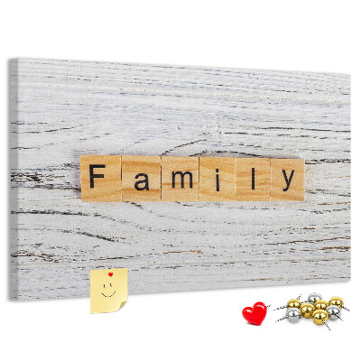 Tableau affichage liège Souvenirs de famille sur fond de bois