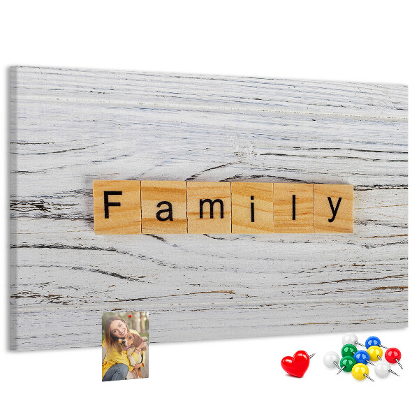 Tableau affichage liège Souvenirs de famille sur fond de bois