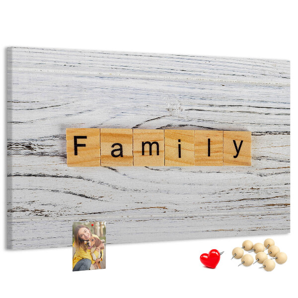 Tableau affichage liège Souvenirs de famille sur fond de bois