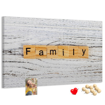 Tableau affichage liège Souvenirs de famille sur fond de bois