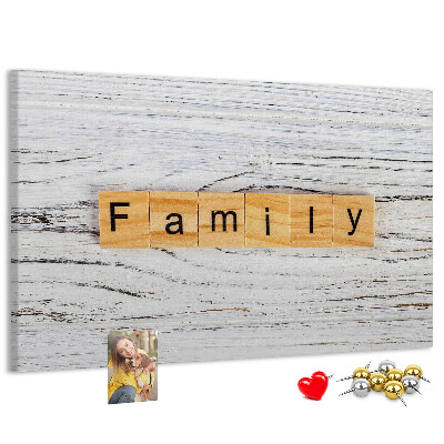 Tableau affichage liège Souvenirs de famille sur fond de bois