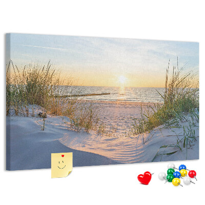Tableau de liège Coucher de soleil sur la plage et les dunes