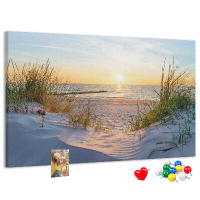 Tableau de liège Coucher de soleil sur la plage et les dunes