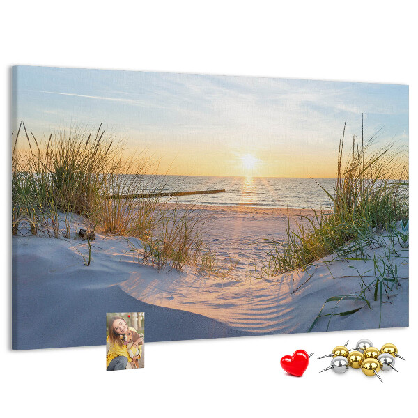 Tableau de liège Coucher de soleil sur la plage et les dunes
