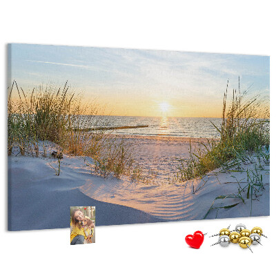 Tableau de liège Coucher de soleil sur la plage et les dunes