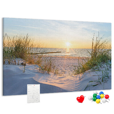 Tableau de liège Coucher de soleil sur la plage et les dunes