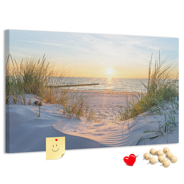 Tableau de liège Coucher de soleil sur la plage et les dunes