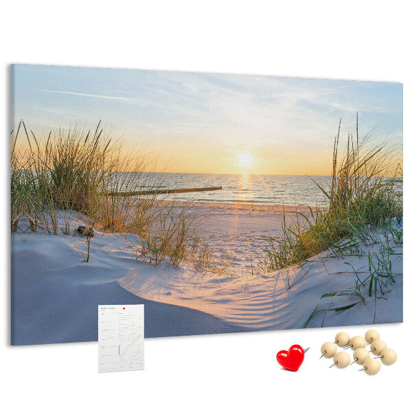 Tableau de liège Coucher de soleil sur la plage et les dunes