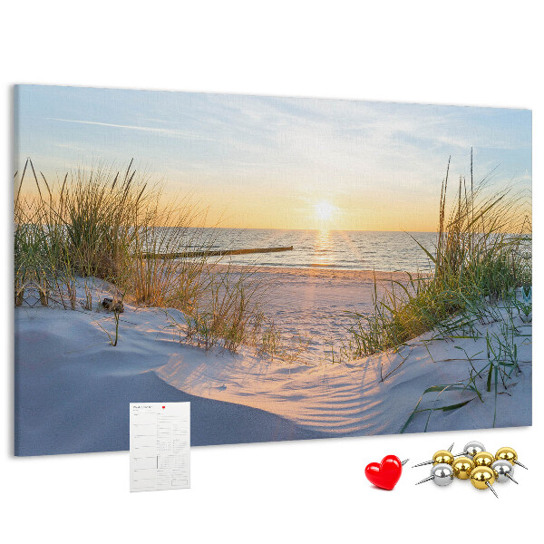 Tableau de liège Coucher de soleil sur la plage et les dunes